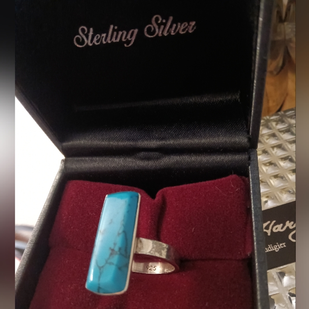 Blue Silver Ring With Rectangular Stone - image 2